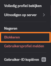 Contextmenu met Blokkeren optie gemarkeerd in oranje